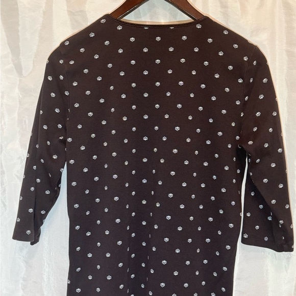 Christopher & Banks Dark Brown Leaf Print 3/4 Sleeve Cotton Tee - Size Large - Picture 3 of 7